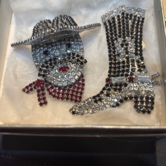 Butler Wilson Rhinestone Cowboy and Boot pins - Picture 1 of 4